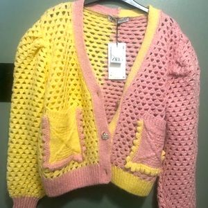 Crochet puff sleeve cardigan